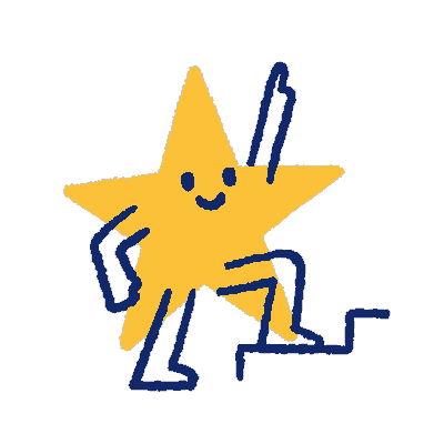 A cartoon star walking up a set of stairs.
