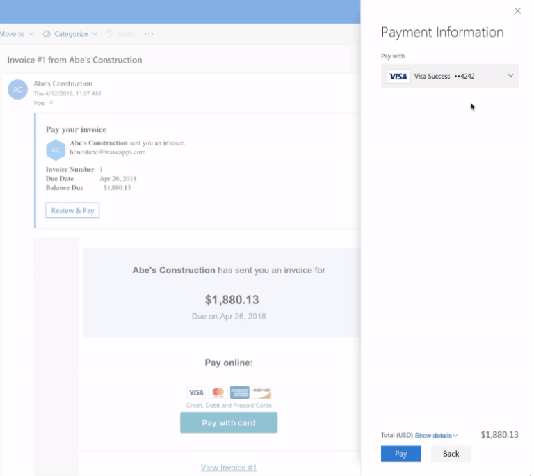 Confirmed invoice in email inbox